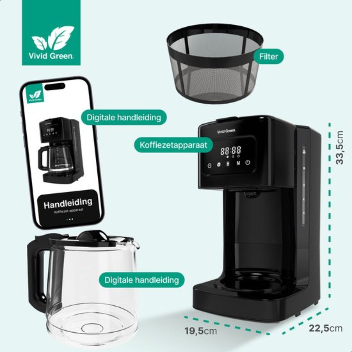 Koffiezetapparaat Filterkoffie 1.8L met Touch Display - 12 Koppen - Zwart