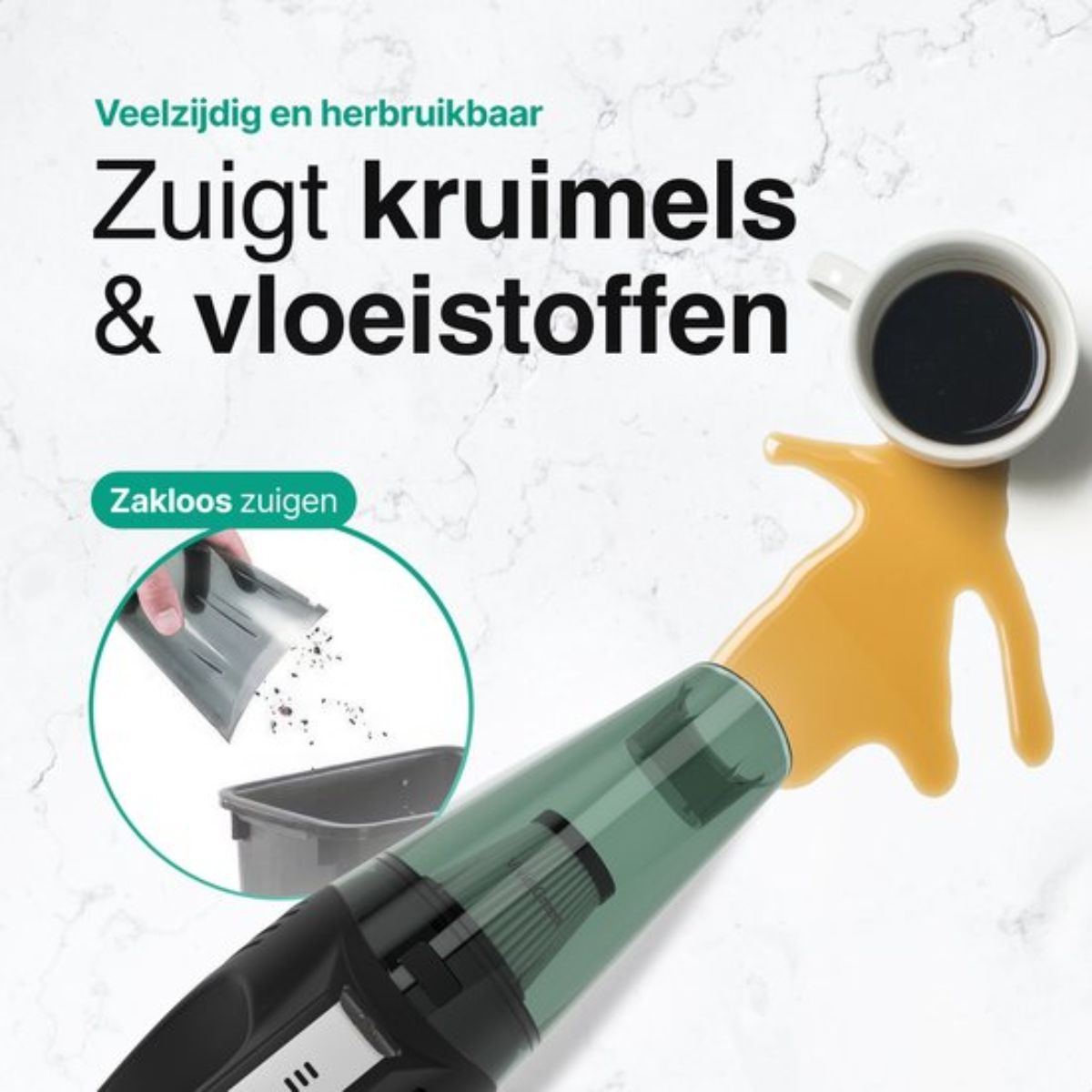 Kruimeldief Met Lamp- 100W - 5 Opzetstukken - Snoerloos - Kruimelzuiger - Handstofzuiger - Zwart/Grijs