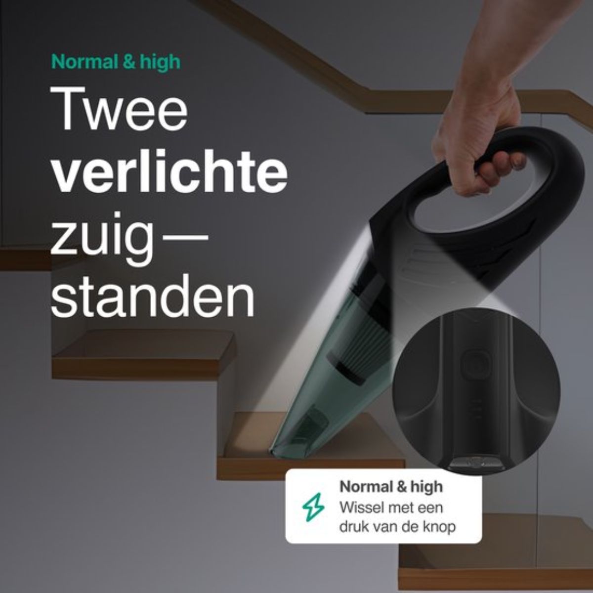 Kruimeldief Met Lamp- 100W - 5 Opzetstukken - Snoerloos - Kruimelzuiger - Handstofzuiger - Zwart/Grijs