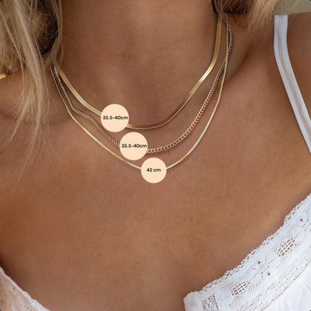 LeLu Ketting Dames - Goudkleurig - Goldplated - 3 delig - Choker - Schakelketting - Sierraden - 41.9cm - Met cadeauverpakking