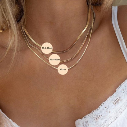 LeLu Ketting Dames - Goudkleurig - Goldplated - 3 delig - Choker - Schakelketting - Sierraden - 41.9cm - Met cadeauverpakking