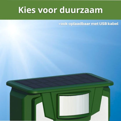 Kattenverjager op Zonne-Energie - Dierenverjager - Marterverjager - Muizenverjager - 110 graden - Uniek Vlamlicht - Waterdicht - Weerbestendig - Groen