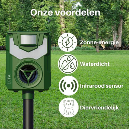 Kattenverjager op Zonne-Energie - Dierenverjager - Marterverjager - Muizenverjager - 110 graden - Uniek Vlamlicht - Waterdicht - Weerbestendig - Groen