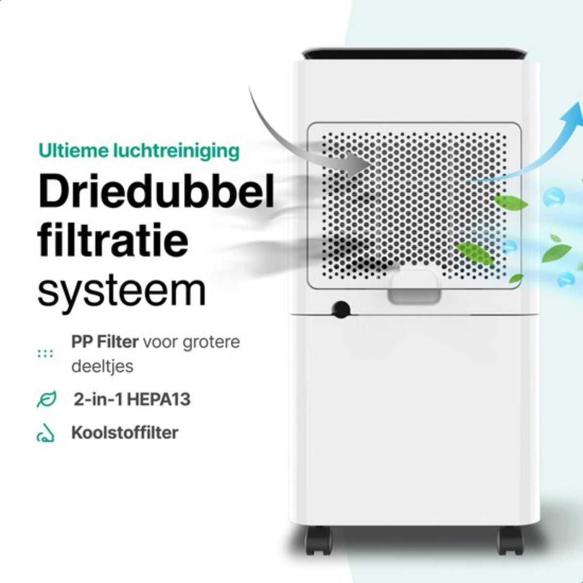 Luchtontvochtiger en Luchtreiniger - 12L - HEPA filter - 210W - Wit