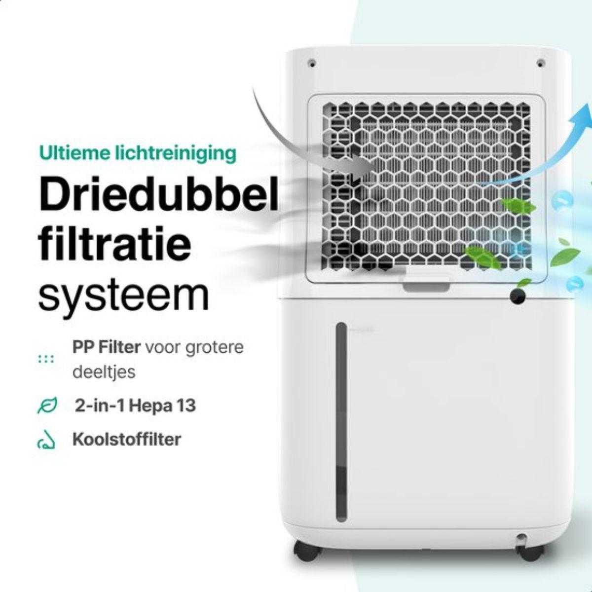 Luchtontvochtiger en Luchtreiniger - 25L- 2 HEPA filter - 480W - Wit