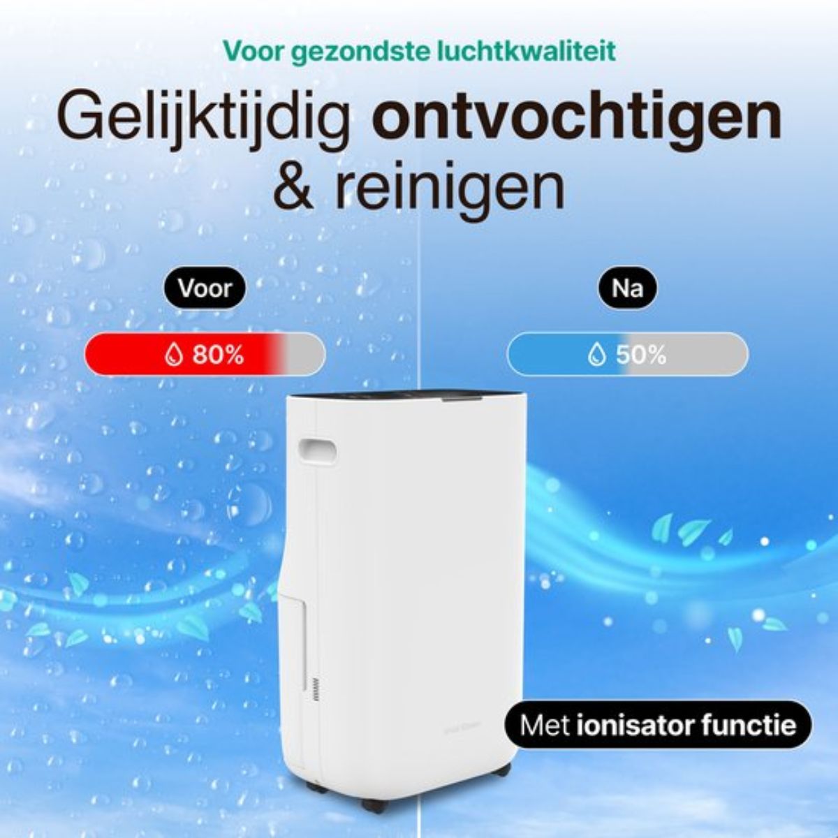 Luchtontvochtiger en Luchtreiniger - 25L- 2 HEPA filter - 480W - Wit