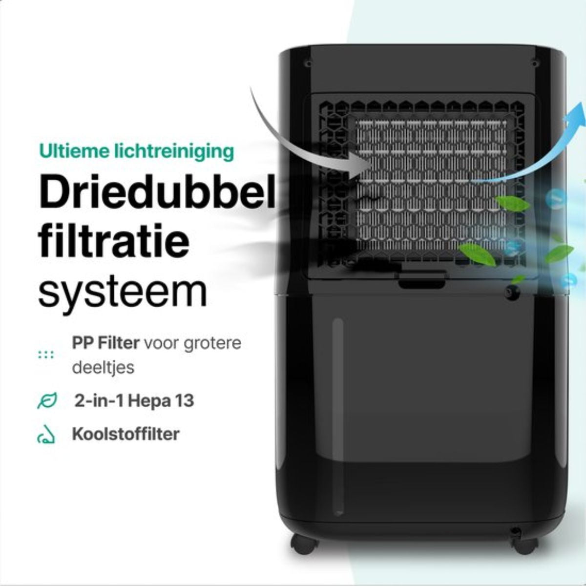 Luchtontvochtiger en Luchtreiniger - 20L- HEPA filter - 320W - Zwart