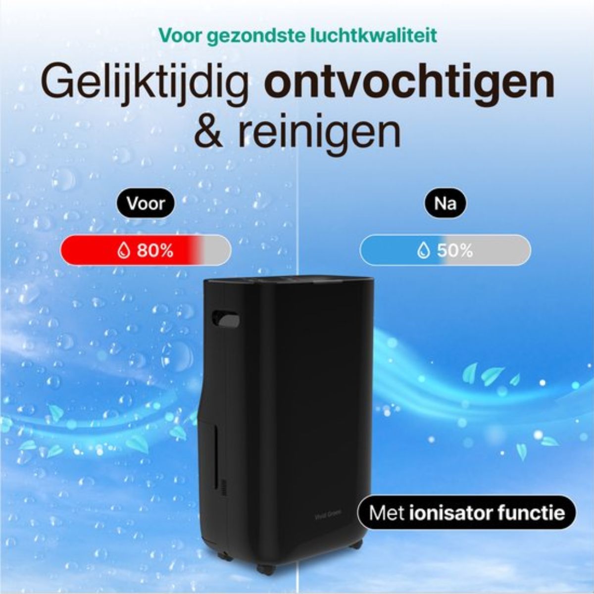 Luchtontvochtiger en Luchtreiniger - 20L- HEPA filter - 320W - Zwart