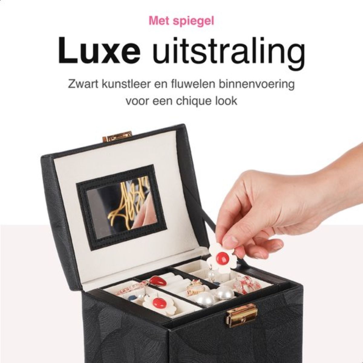 Luxe Sieradendoos met spiegel - Juwelendoos - Sieradendoosje - Sieraden - Doos - Houder - Doosje - Zwart