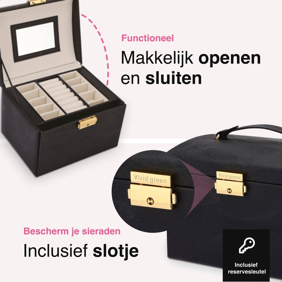 Luxe Sieradendoos met spiegel - Juwelendoos - Sieradendoosje - Sieraden - Doos - Houder - Doosje - Zwart