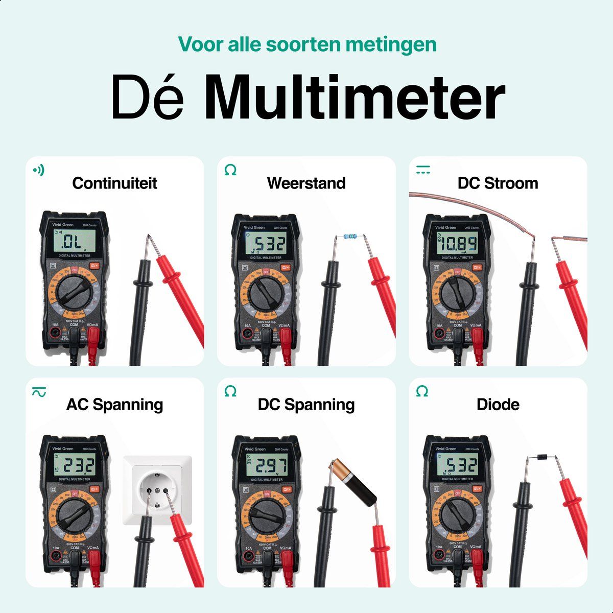 Digitale Multimeter – Slimme Spanningsmeter – Incl. Opberghoesje, Klemtangen En Meet Pinnen – Zwart