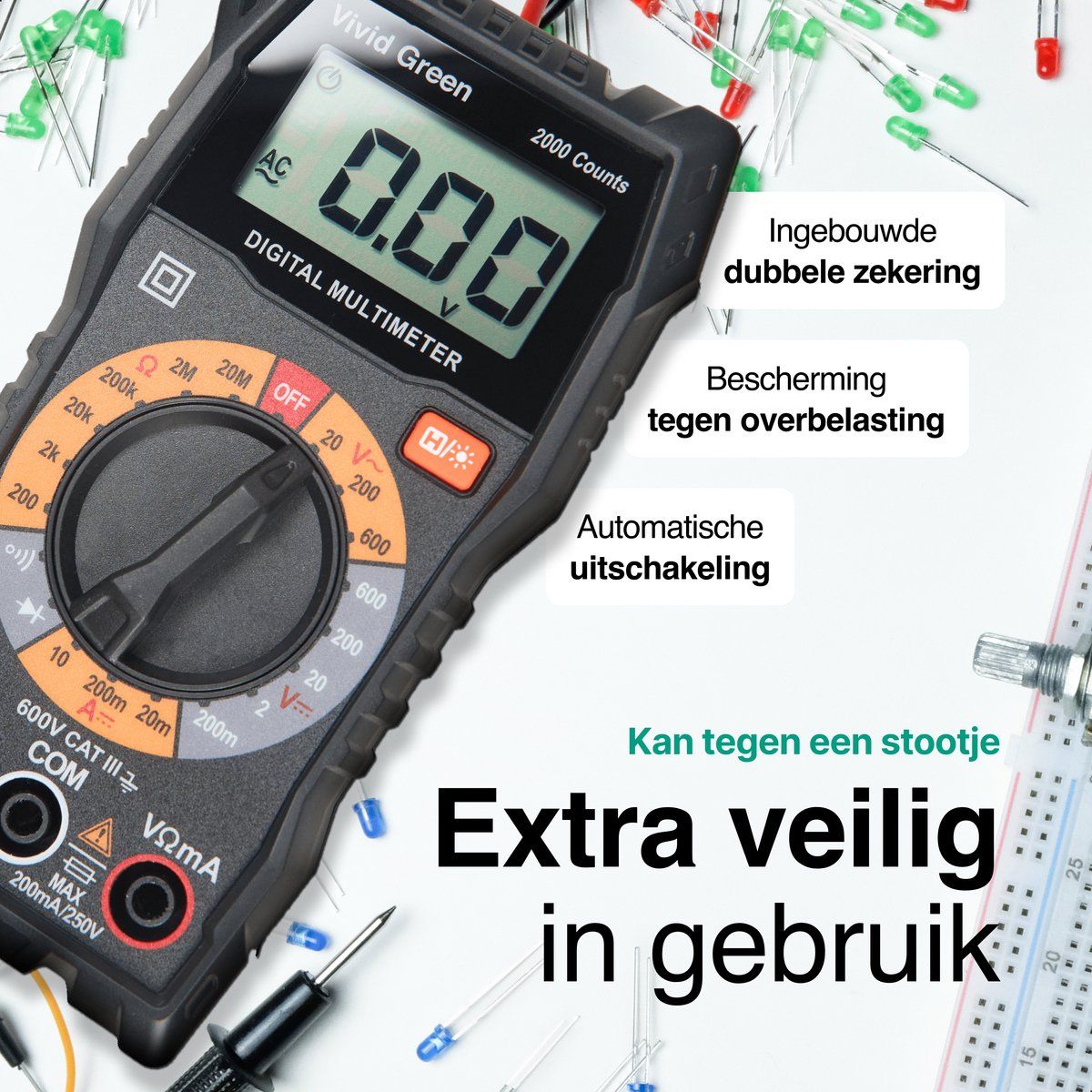 Digitale Multimeter – Slimme Spanningsmeter – Incl. Opberghoesje, Klemtangen En Meet Pinnen – Zwart