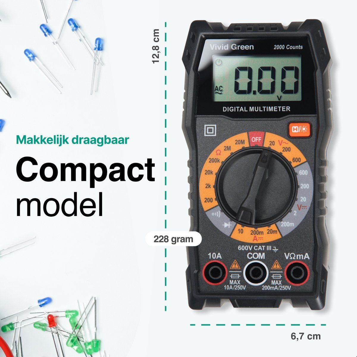 Digitale Multimeter – Slimme Spanningsmeter – Incl. Opberghoesje, Klemtangen En Meet Pinnen – Zwart