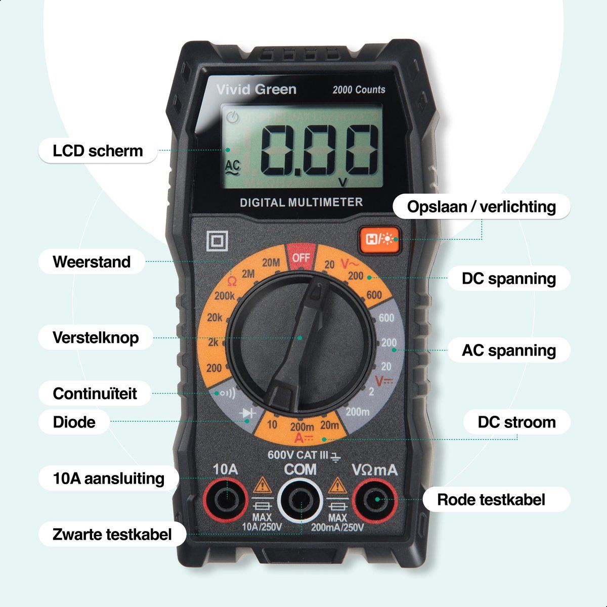 Digitale Multimeter – Slimme Spanningsmeter – Incl. Opberghoesje, Klemtangen En Meet Pinnen – Zwart