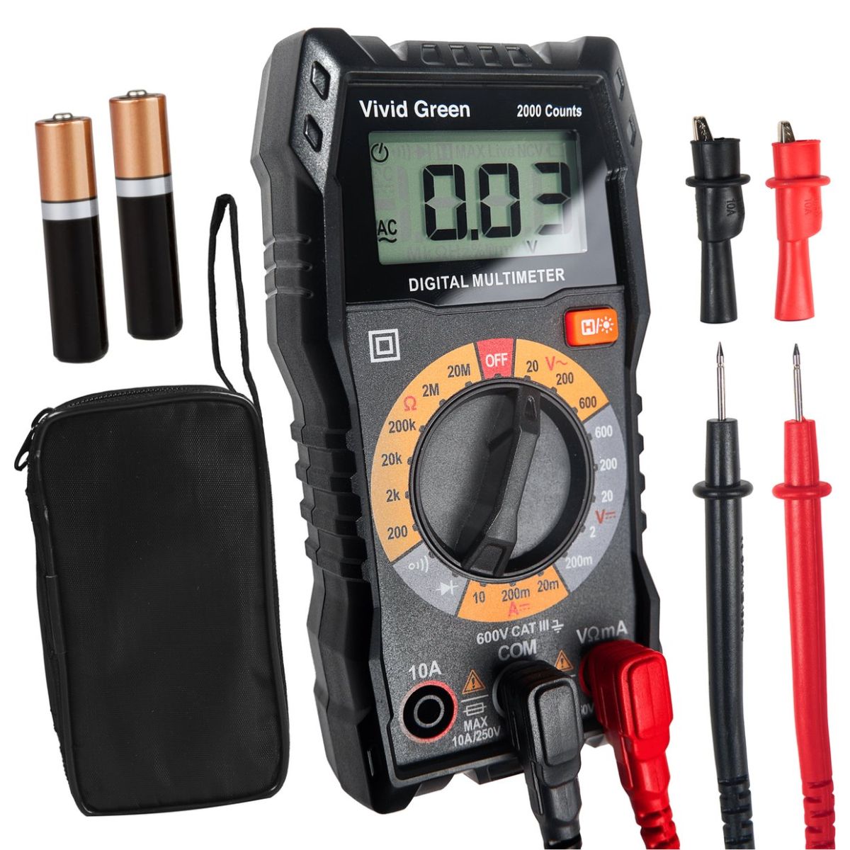 Digitale Multimeter – Slimme Spanningsmeter – Incl. Opberghoesje, Klemtangen En Meet Pinnen – Zwart