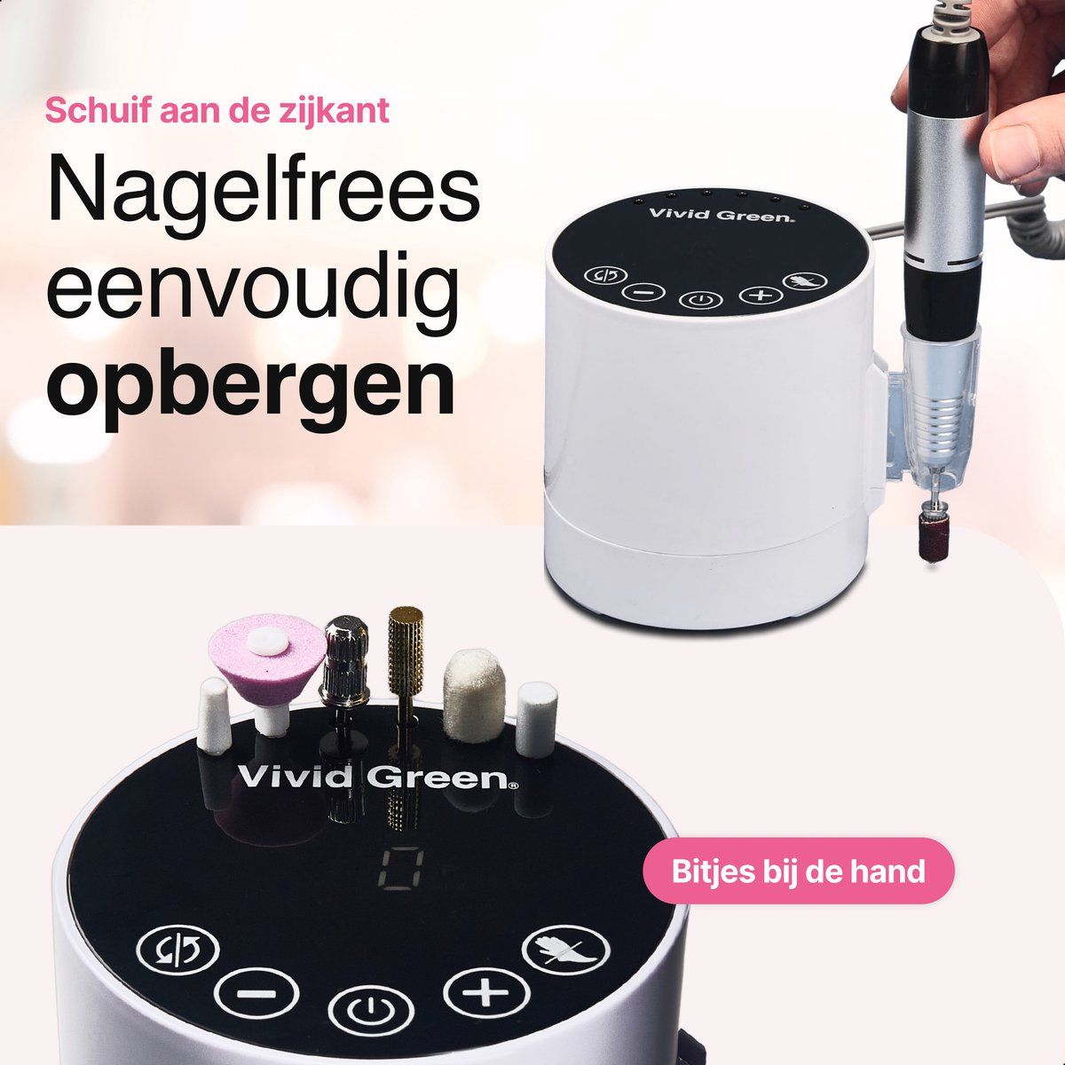 Nagelfrees Complete Set - 35000 RPM - Elektrische Nagelvijl - Manicure & Pedicure - 12 Bitjes en 60 Schuurrolletjes - Incl. 4 Extra Accessoires - Wit