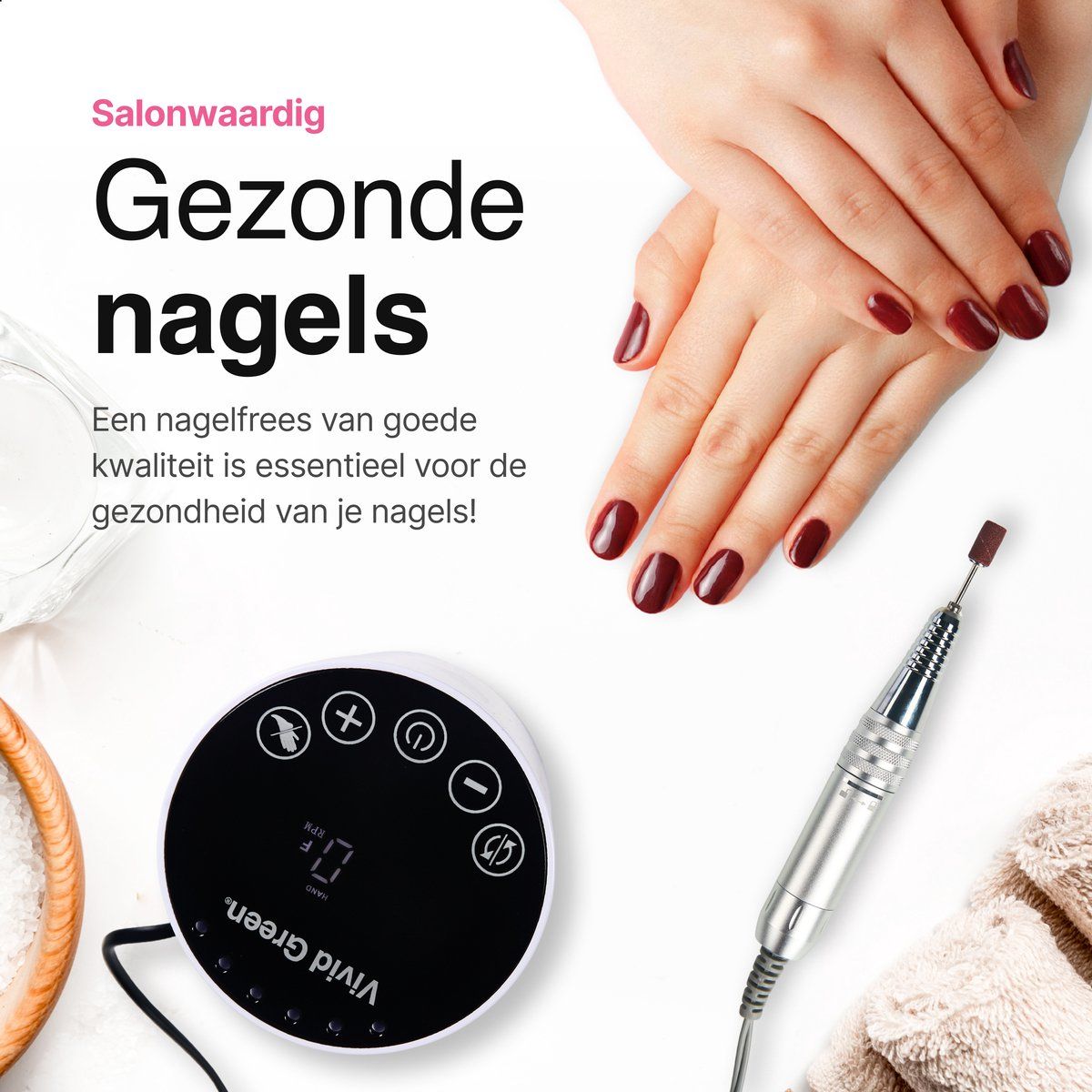 Nagelfrees Complete Set - 35000 RPM - Elektrische Nagelvijl - Manicure & Pedicure - 12 Bitjes en 60 Schuurrolletjes - Incl. 4 Extra Accessoires - Wit