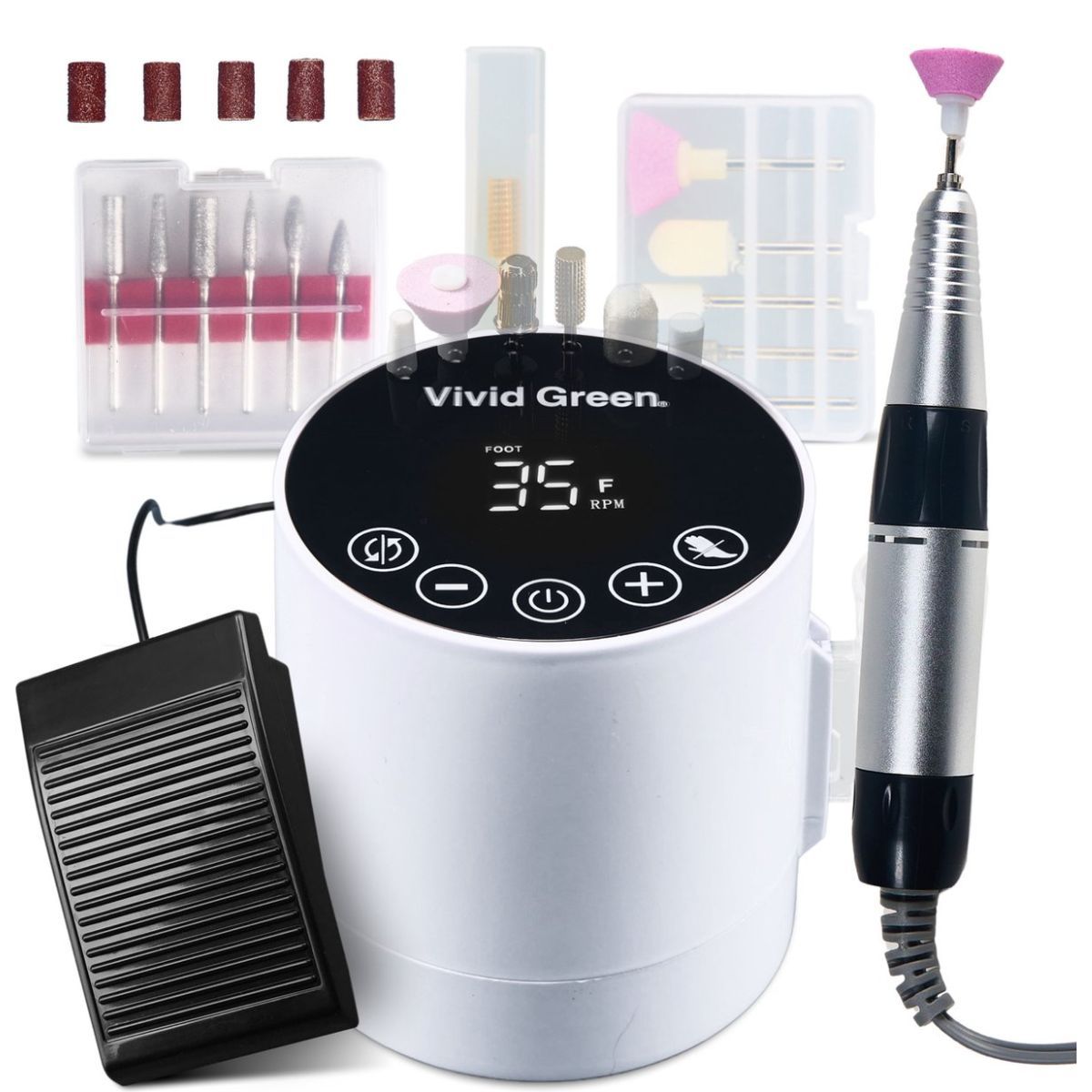 Nagelfrees Complete Set - 35000 RPM - Elektrische Nagelvijl - Manicure & Pedicure - 12 Bitjes en 60 Schuurrolletjes - Incl. 4 Extra Accessoires - Wit