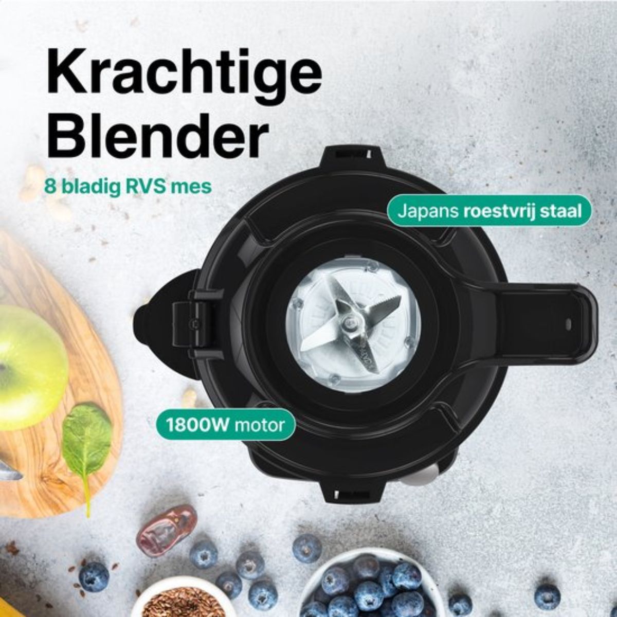 Power Blender 1800W - 2L - 8 Snelheden - IJscrusher - Smoothie Maker