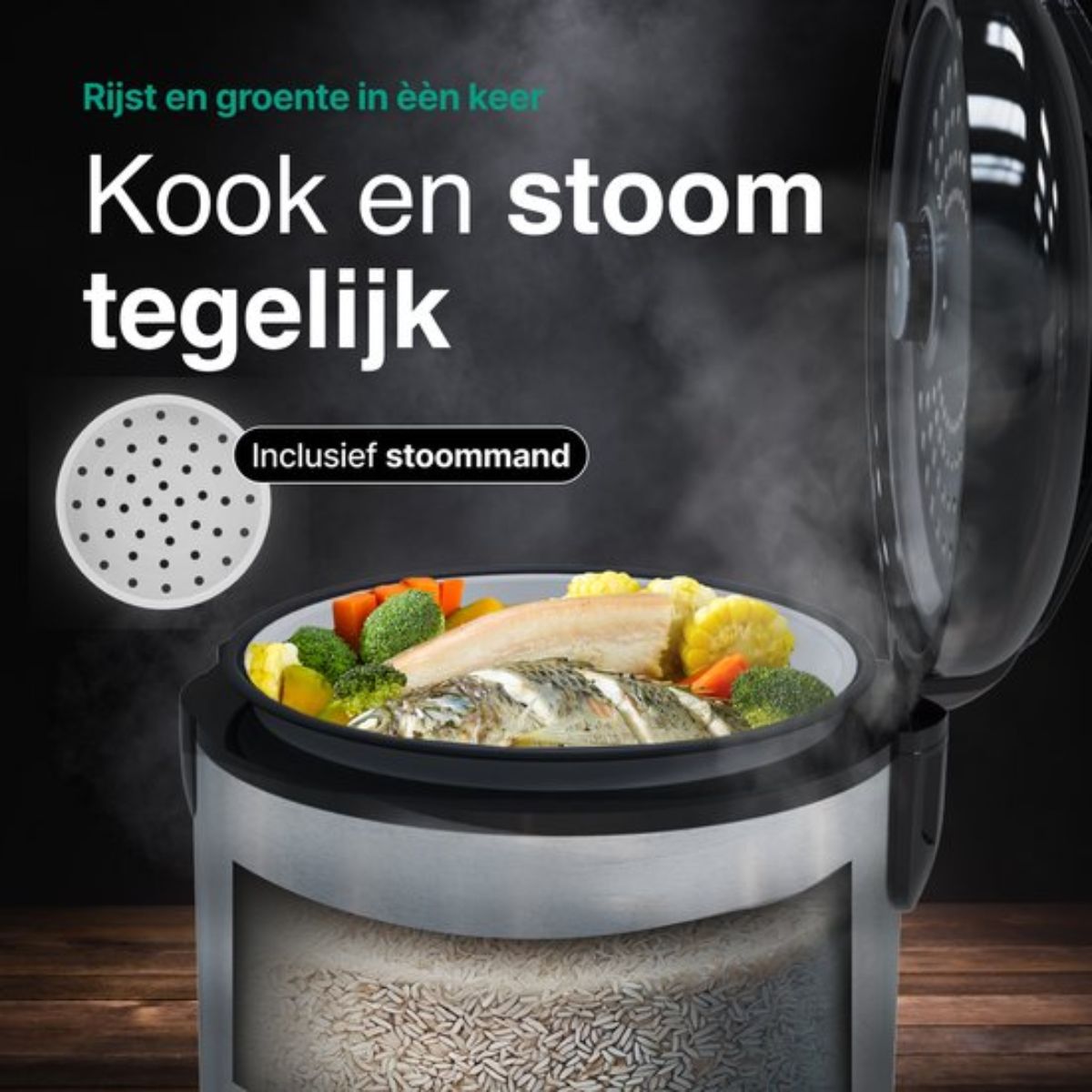 Rijstkoker met Stomer - 1.8L - 9 functies - Slowcooker - Warmhoudfunctie - 700W - 6 tot 8 Personen - RVS