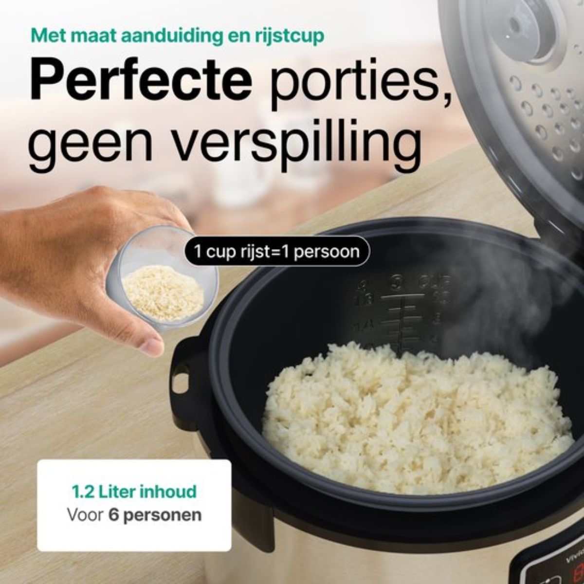 Rijstkoker met Stomer - 1.8L - 9 functies - Slowcooker - Warmhoudfunctie - 700W - 6 tot 8 Personen - RVS