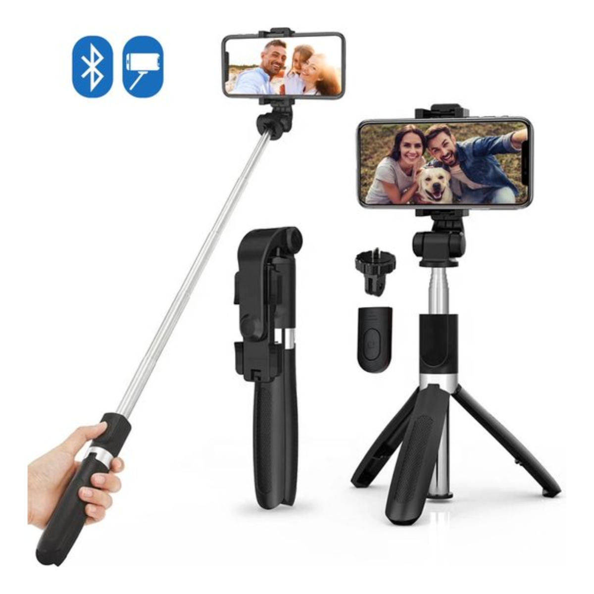 Selfie Stick - Zwart/Chrome