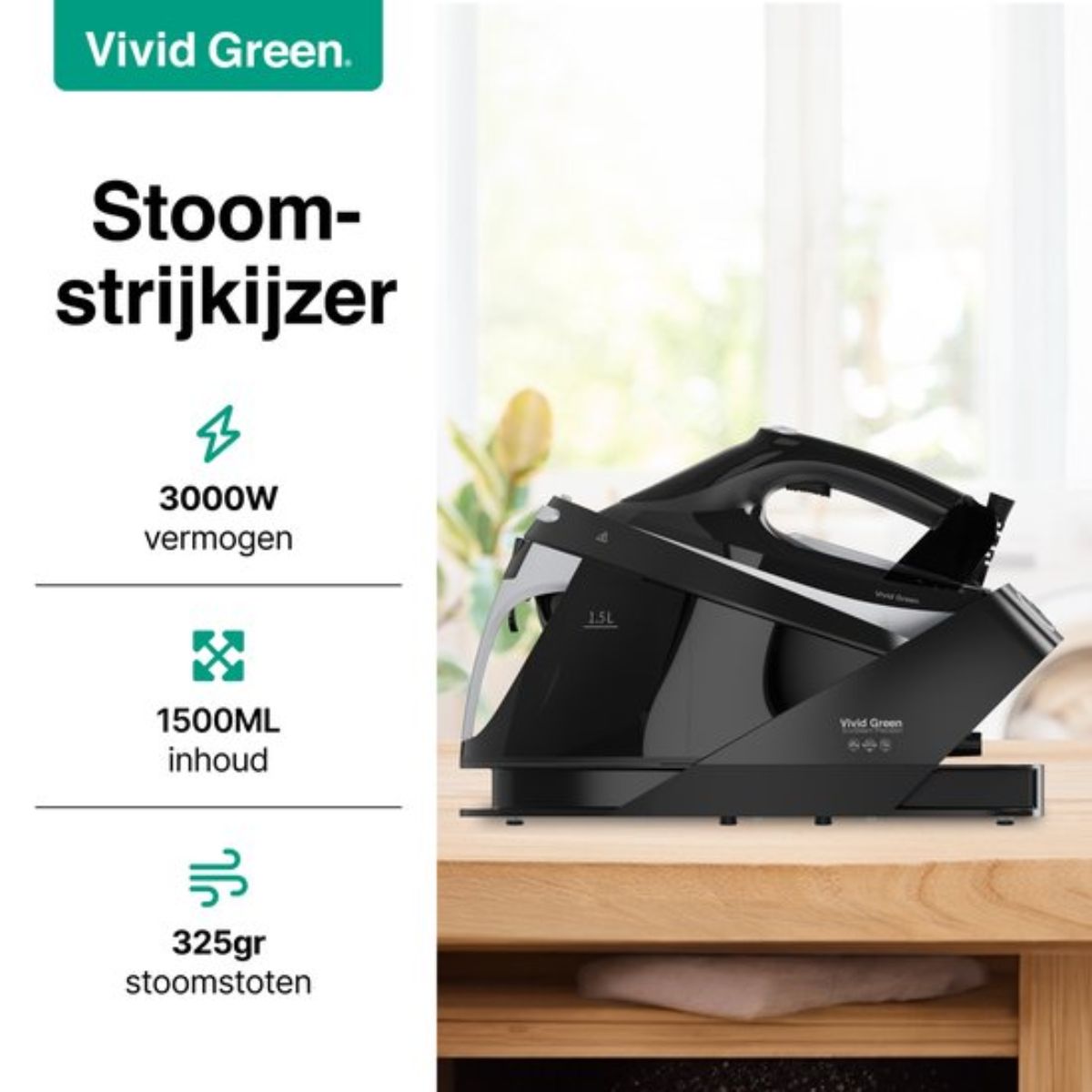 Stoomstrijkijzer met Stoomgenerator - 3000W - Zwart