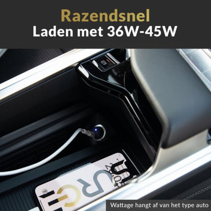 Surge 45W Autolader met USB C - Snellader met 2x USB-C Output - Auto Oplader met PD Fast Charge