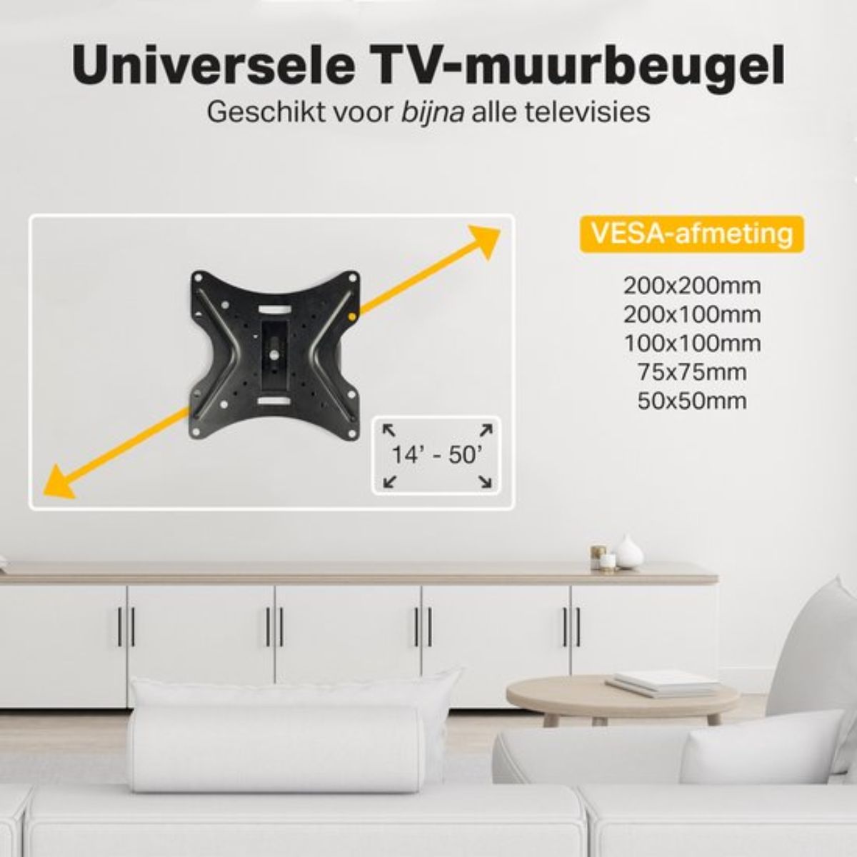 TV Beugel - Muurbeugel - Beugels Draaibaar en Kantelbaar - Ophangbeugel Tv - Steun - 14 - 32 - 43 t/m 50 inch - Zwart