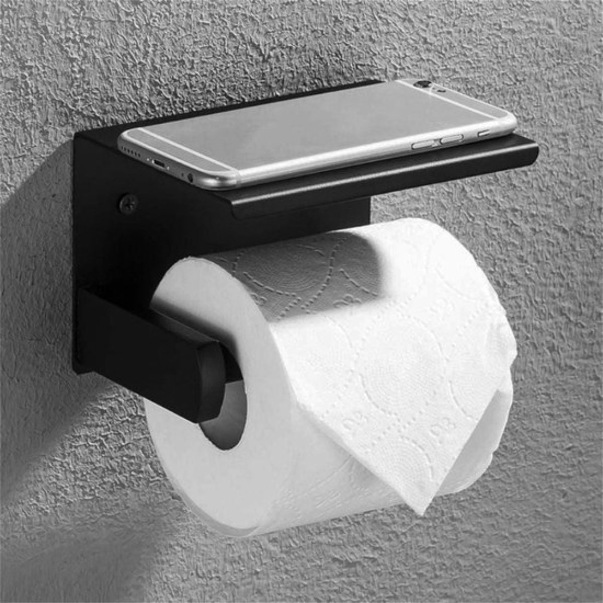 Toiletrolhouder – Incl. Telefoon Plankje - Zwart