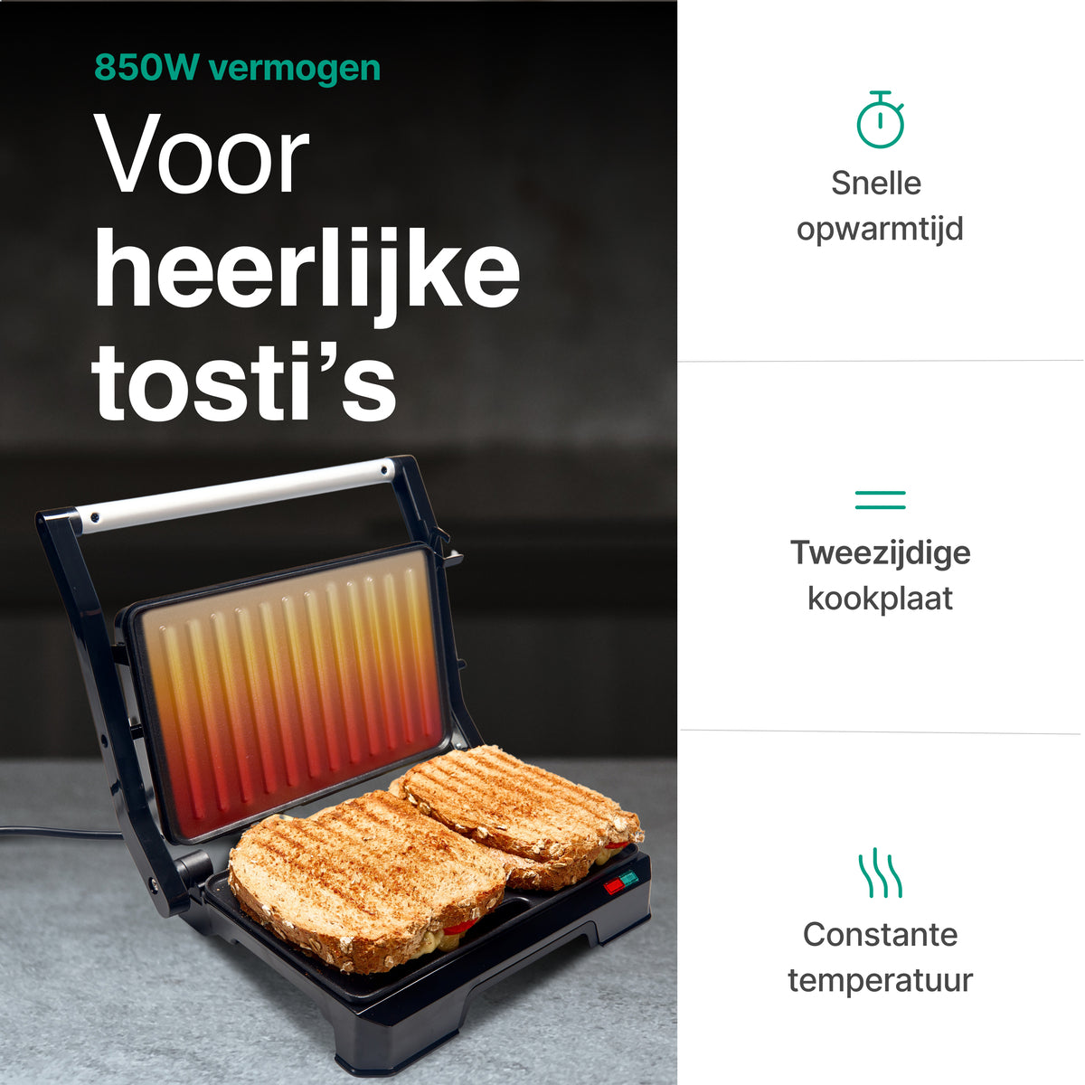 Tosti Apparaat voor 4 Tosti's - Grill IJzer - 2000W