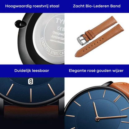 Tyme Oslo Heren Horloge - 39.5mm - Blauw Bruin - Horloges voor Mannen - met Cadeauverpakking