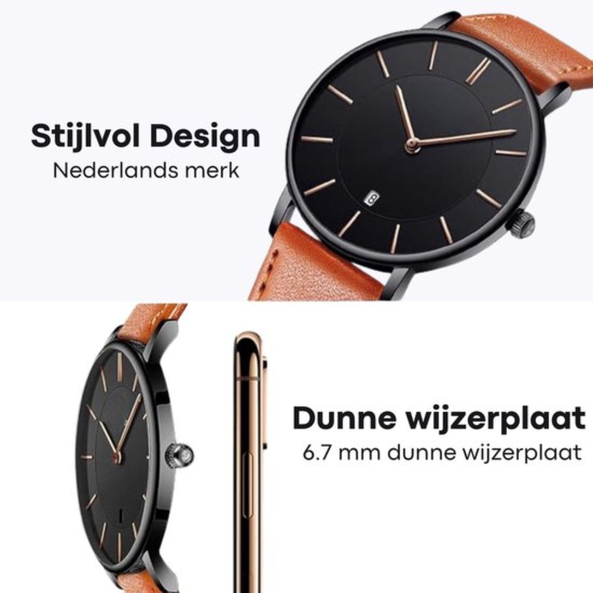 Tyme Oslo Heren Horloge - 39.5mm - Zwart/Bruin - Horloges voor Mannen - met Cadeauverpakking