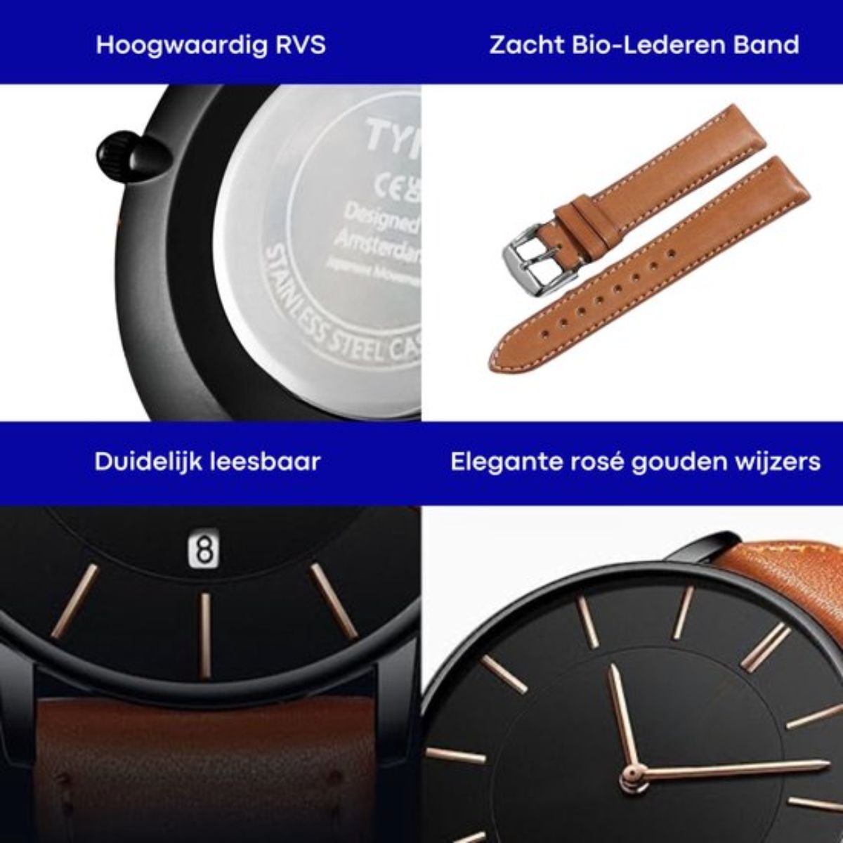 Tyme Oslo Heren Horloge - 39.5mm - Zwart/Bruin - Horloges voor Mannen - met Cadeauverpakking