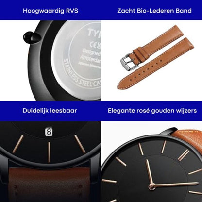 Tyme Oslo Heren Horloge - 39.5mm - Zwart/Bruin - Horloges voor Mannen - met Cadeauverpakking