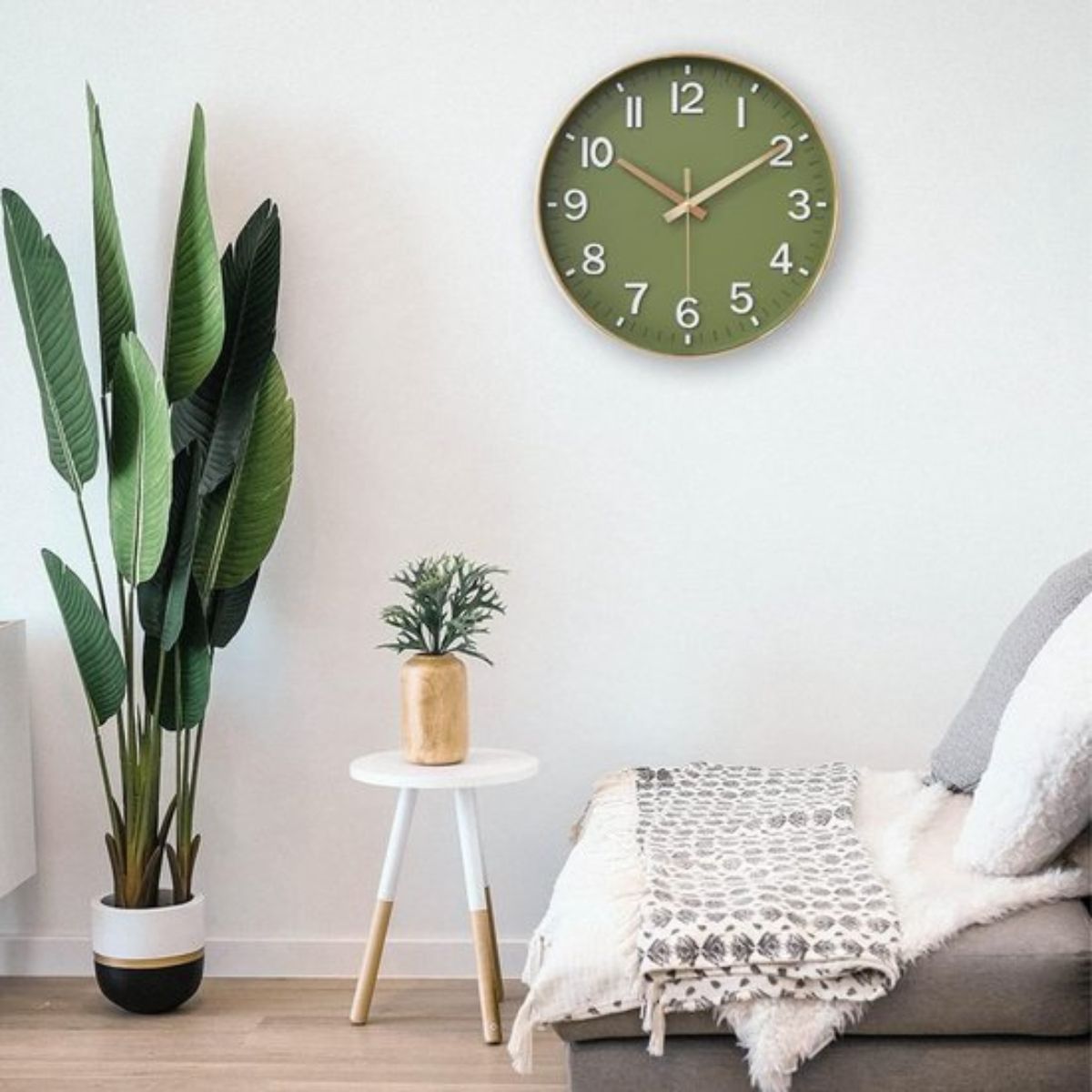 Tyme Wandklok - 30cm Klok modern - Analoog - Stil Uurwerk - Muurklok - Quartz - Groen Goud