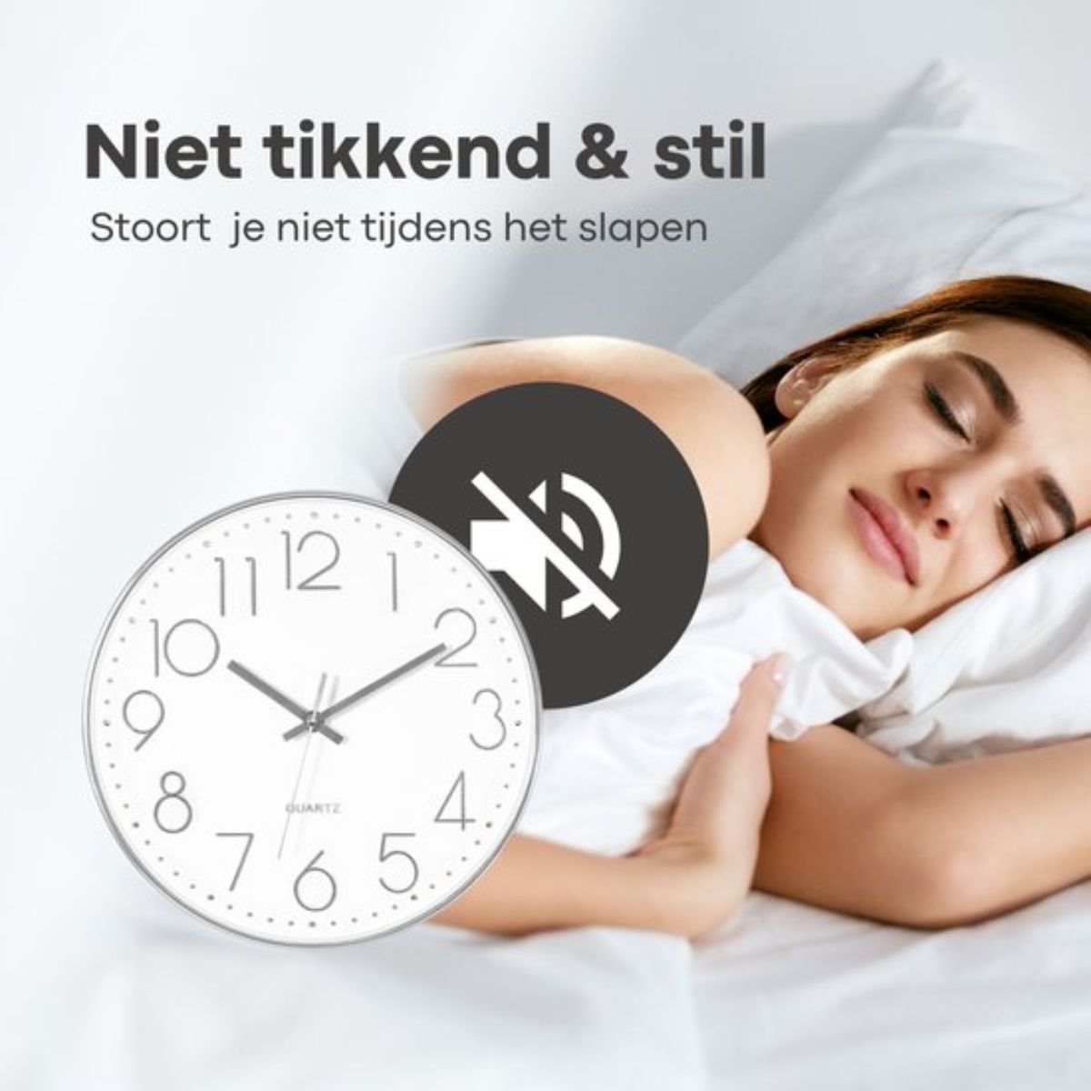 Tyme Wandklok - 40cm Klok Modern - Muurklok - Analoog - Stil Uurwerk - Quartz - Wit Zilver