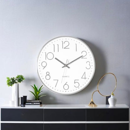 Tyme Wandklok - 40cm Klok Modern - Muurklok - Analoog - Stil Uurwerk - Quartz - Wit Zilver
