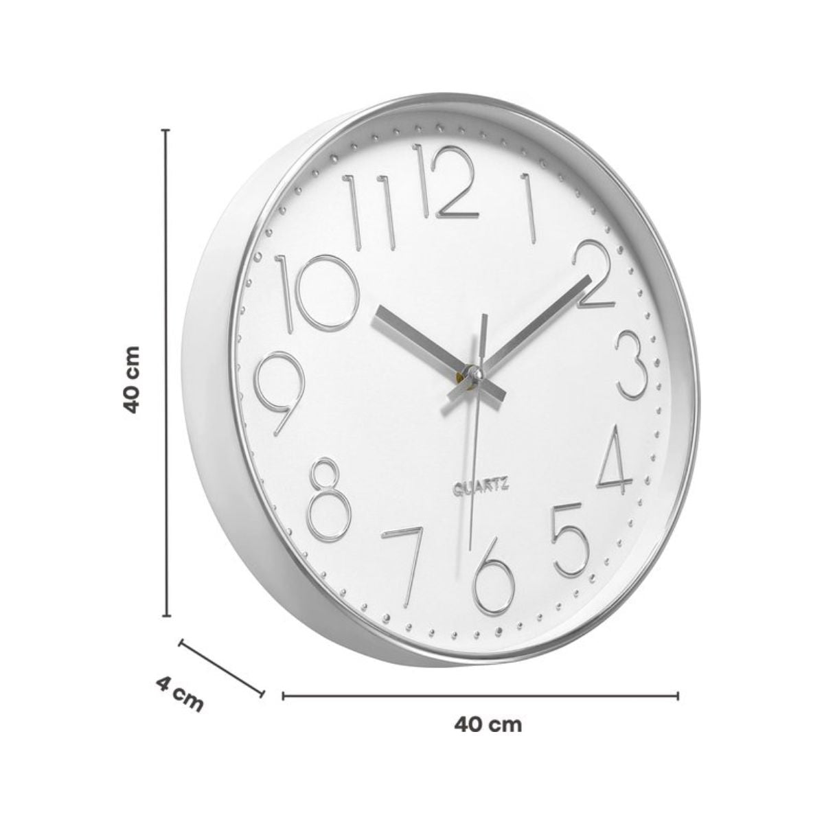 Tyme Wandklok - 40cm Klok Modern - Muurklok - Analoog - Stil Uurwerk - Quartz - Wit Zilver