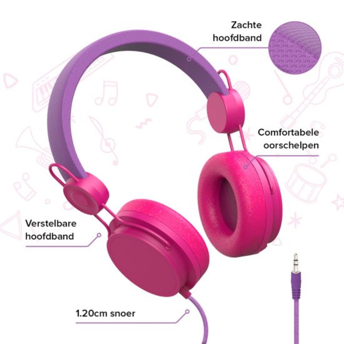 Koptelefoon Kinderen - Kids Headphones - Kind - Met Draad - Koptelefoons- Headphone - 85 dB Limiet - Roze/Paars