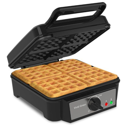 Wafelijzer voor 4 Wafels - Wafelmaker - Antiaanbaklaag - Temperatuur instelbaar - Zwart