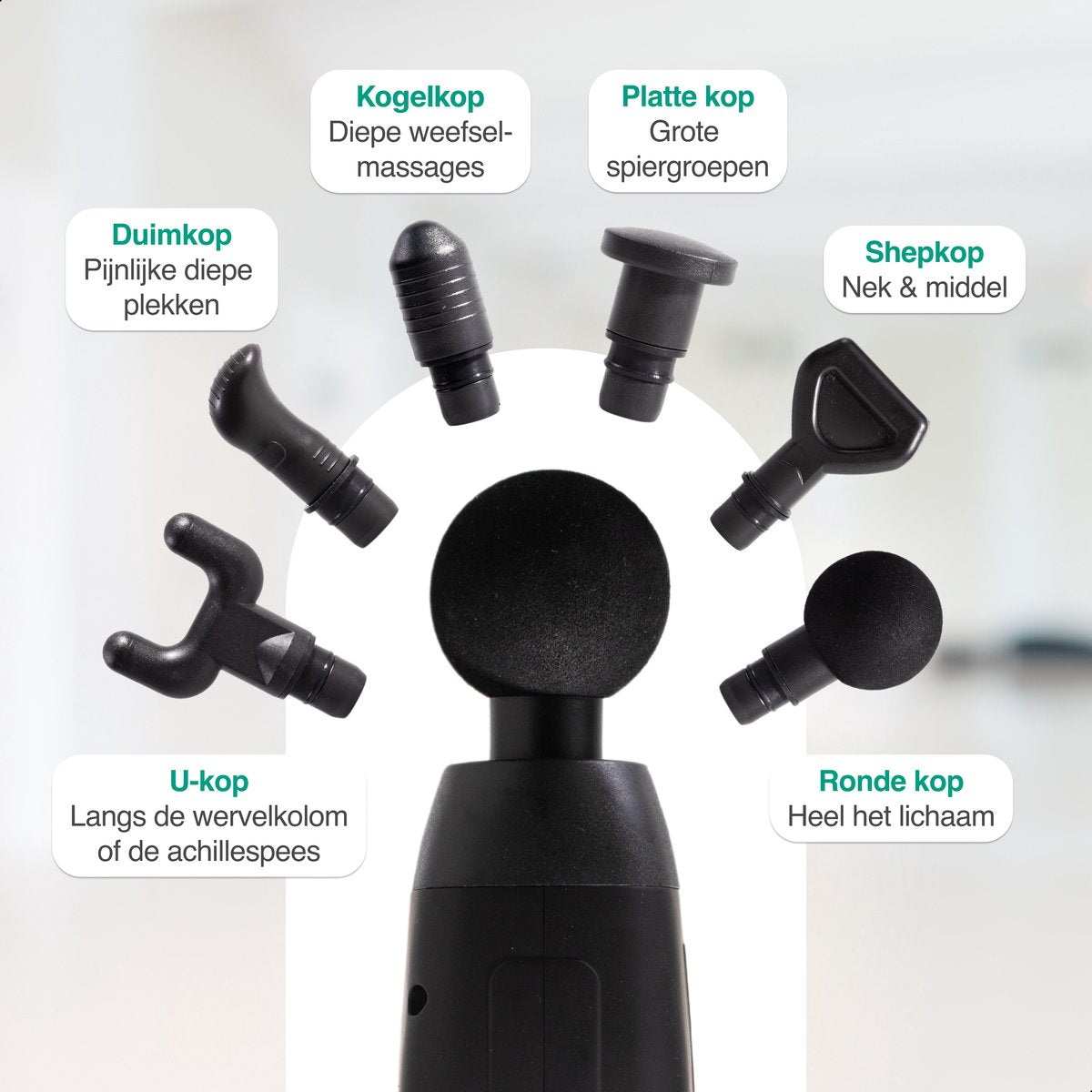 Massage Gun met 6 Opzetstukken & Opbergcase - Professioneel - Sport en Relax Massage apparaat - Draadloos - Zwart