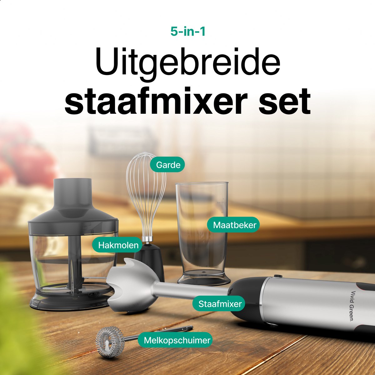 Staafmixer Set 5-Delig - RVS - 1000 Watt